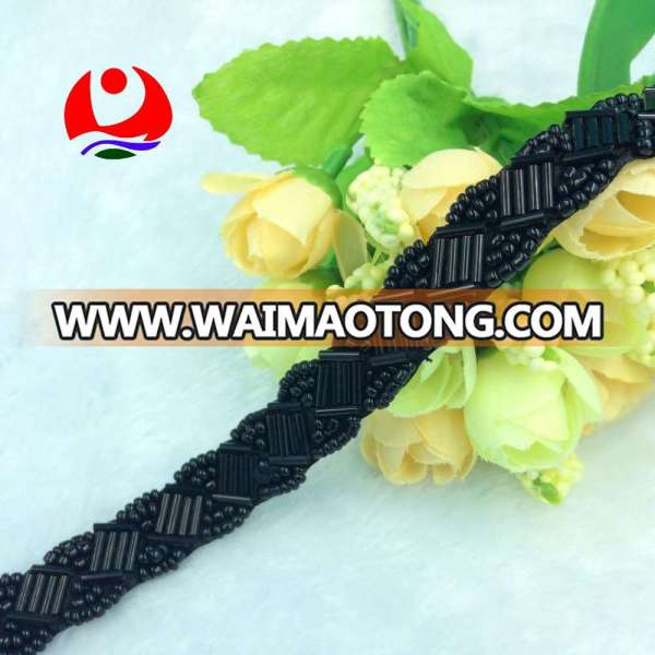 classic design black glass tube sew on ribbon beaded trimming